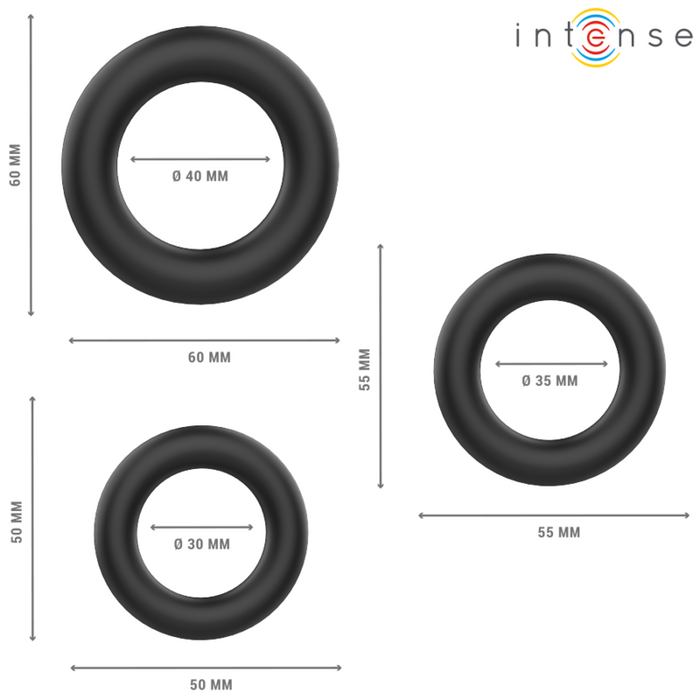 Intense Hugh 3 Basic Silicone Penis Rings Black