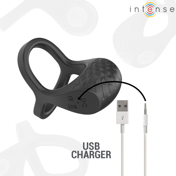 Intense Alex Vibrator Double Penis Ring 10 Vibrations Black