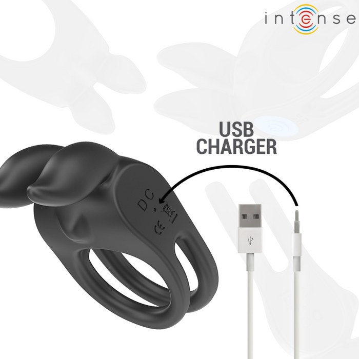 Intense Sam Vibrator Double Penis Ring 10 Vibrations Black