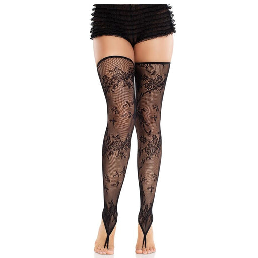 Leg Avenue Medias Sin Pies De Encaje Floral Negro