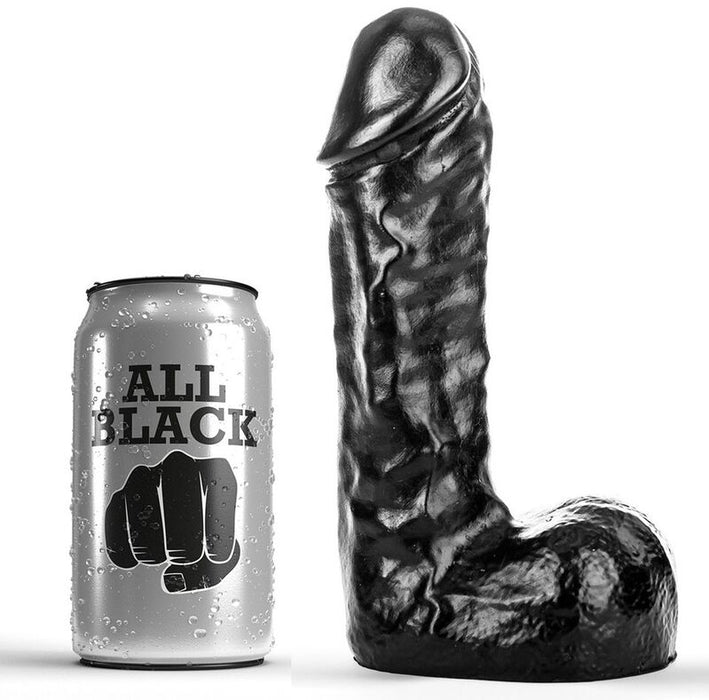 All Black Dildo Recto Con Bolas 19 Cm